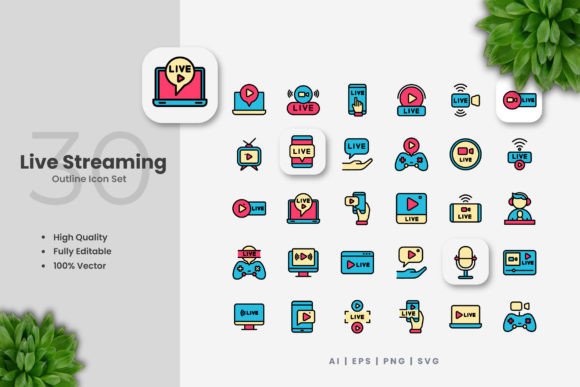 Download Live Streaming Colored Icons - Premium Resources