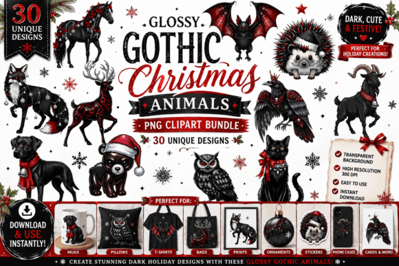 Download Glossy Gothic Christmas Animals Clipart - Gothic Collection